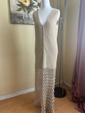 H&m edition Sleeveless V-Neck Crochet Hem Maxi Dress - Cream